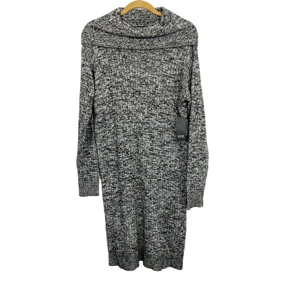 NEW ana Gray & Blacked Marled Ribbed Knit Foldover Midi Sweater Dress - LARGE - Picture 1 of 5